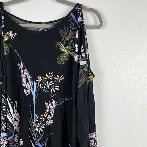Free People Clear Skies Tunic Top Mini Dress Cold Shoulder Floral Small Black - Picture 3 of 12